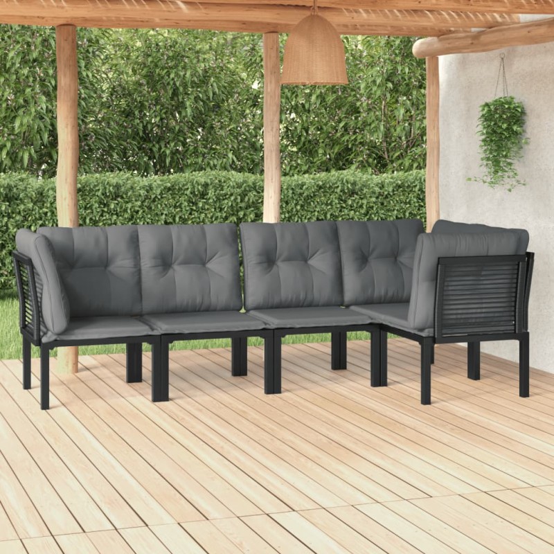 vidaXL 5-tlg. Garten-Lounge-Set Schwarz und Grau Poly Rattan vidaXL 5-tlg. Garten-Lounge-Set Schwarz und Grau Poly Rattan
