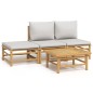 vidaXL 4-tlg. Garten-Lounge-Set mit Hellgrauen Kissen Bambus vidaXL 4-tlg. Garten-Lounge-Set mit Hellgrauen Kissen Bambus