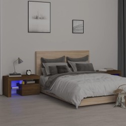 vidaXL Nachttische 2 Stk. mit LED-Leuchten Braun Eichen-Optik