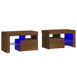 vidaXL Nachttische 2 Stk. mit LED-Leuchten Braun Eichen-Optik
