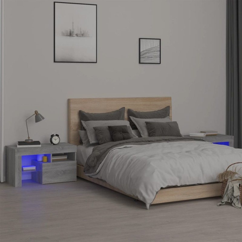 vidaXL Nachttische 2 Stk. mit LED-Leuchten Grau Sonoma 70x36,5x40 cm vidaXL Nachttische 2 Stk. mit LED-Leuchten Grau Sonoma 70x36,5x40 cm