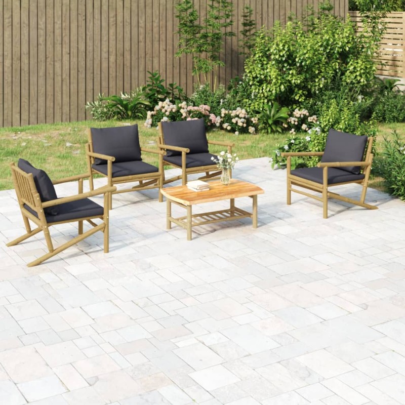 vidaXL 5-tlg. Garten-Lounge-Set mit Dunkelgrauen Kissen Bambus vidaXL 5-tlg. Garten-Lounge-Set mit Dunkelgrauen Kissen Bambus