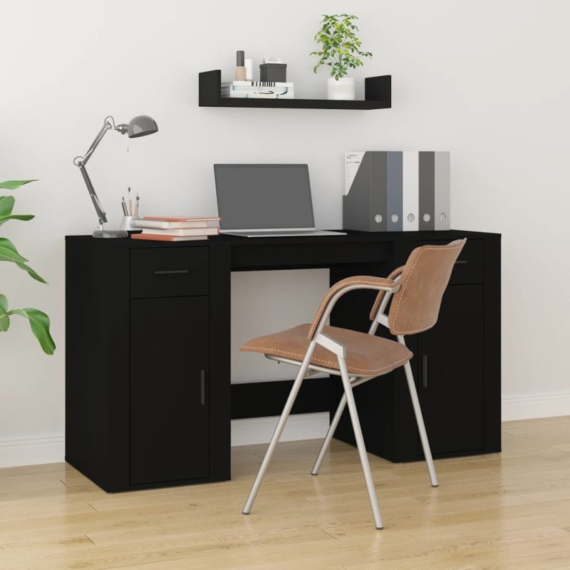 vidaXL Schreibtisch mit Stauraum Schwarz Holzwerkstoff vidaXL Schreibtisch mit Stauraum Schwarz Holzwerkstoff