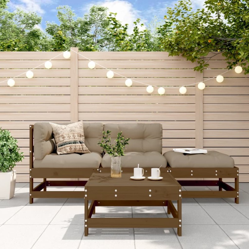 vidaXL 4-tlg. Garten-Lounge-Set mit Kissen Honigbraun Massivholz vidaXL 4-tlg. Garten-Lounge-Set mit Kissen Honigbraun Massivholz