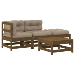vidaXL 4-tlg. Garten-Lounge-Set mit Kissen Honigbraun Massivholz