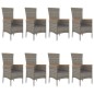 vidaXL 9-tlg. Garten-Essgruppe mit Kissen Grau Poly Rattan