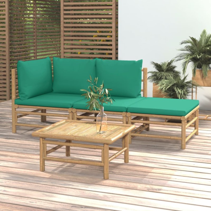 vidaXL 4-tlg. Garten-Lounge-Set mit Grünen Kissen Bambus vidaXL 4-tlg. Garten-Lounge-Set mit Grünen Kissen Bambus