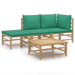 vidaXL 4-tlg. Garten-Lounge-Set mit Grünen Kissen Bambus