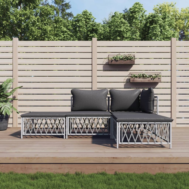 vidaXL 4-tlg. Garten-Lounge-Set mit Kissen Weiß Stahl vidaXL 4-tlg. Garten-Lounge-Set mit Kissen Weiß Stahl