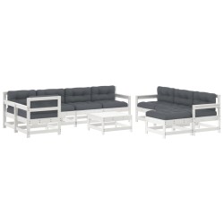 vidaXL 10-tlg. Garten-Lounge-Set mit Kissen Weiß Massivholz