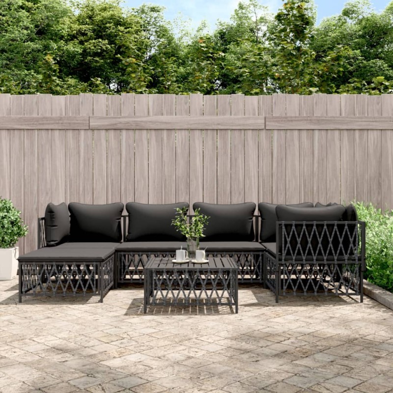 vidaXL 7-tlg. Garten-Lounge-Set mit Kissen Anthrazit Stahl vidaXL 7-tlg. Garten-Lounge-Set mit Kissen Anthrazit Stahl