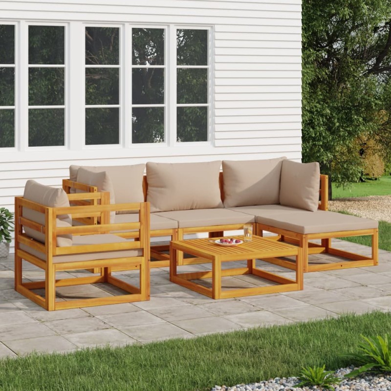 vidaXL 6-tlg. Garten-Lounge-Set mit Taupe Kissen Massivholz vidaXL 6-tlg. Garten-Lounge-Set mit Taupe Kissen Massivholz