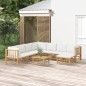 vidaXL 9-tlg. Garten-Lounge-Set mit Cremeweißen Kissen Bambus vidaXL 9-tlg. Garten-Lounge-Set mit Cremeweißen Kissen Bambus