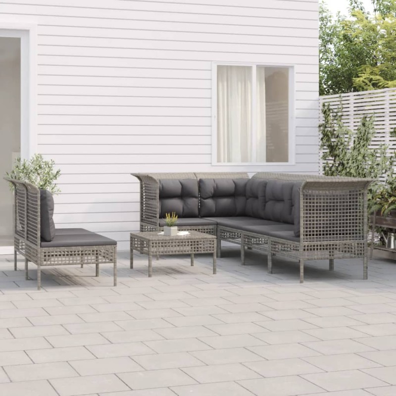 vidaXL 8-tlg. Garten-Lounge-Set mit Kissen Grau Poly Rattan vidaXL 8-tlg. Garten-Lounge-Set mit Kissen Grau Poly Rattan