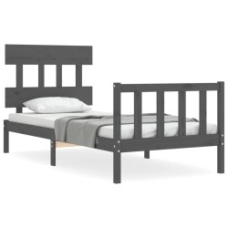 vidaXL Massivholzbett mit Kopfteil Grau 90x200 cm