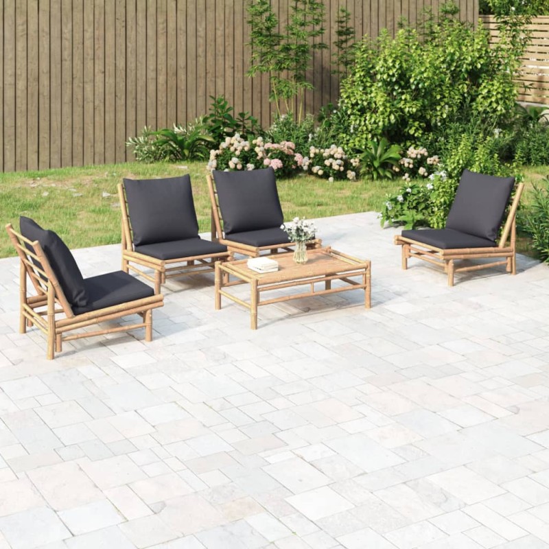vidaXL 5-tlg. Garten-Lounge-Set mit Dunkelgrauen Kissen Bambus vidaXL 5-tlg. Garten-Lounge-Set mit Dunkelgrauen Kissen Bambus