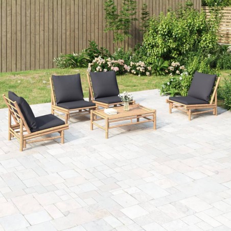 vidaXL 5-tlg. Garten-Lounge-Set mit Dunkelgrauen Kissen Bambus