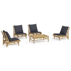 vidaXL 5-tlg. Garten-Lounge-Set mit Dunkelgrauen Kissen Bambus
