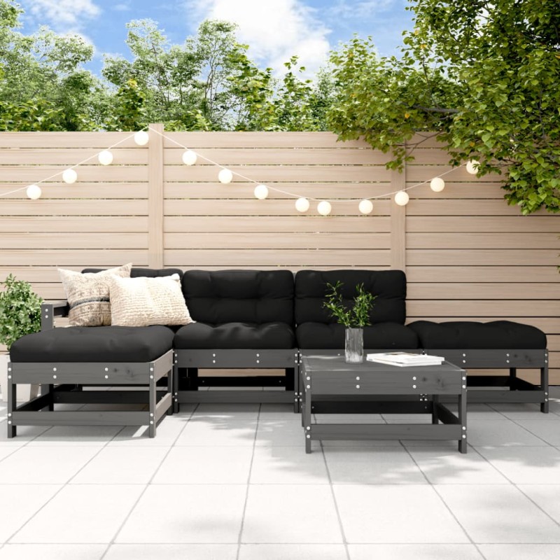 vidaXL 6-tlg. Garten-Lounge-Set mit Kissen Grau Massivholz vidaXL 6-tlg. Garten-Lounge-Set mit Kissen Grau Massivholz