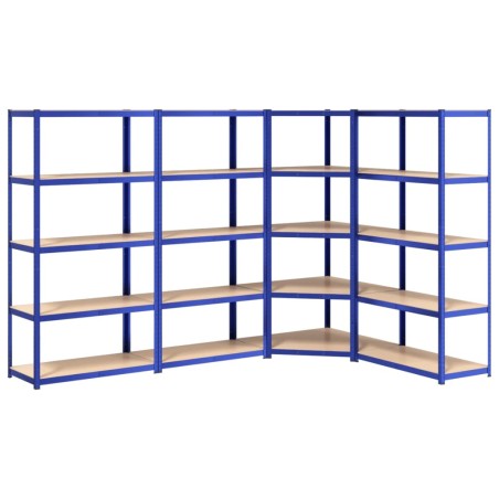 vidaXL Regale mit 5 Böden 4 Stk. Blau Stahl & Holzwerkstoff