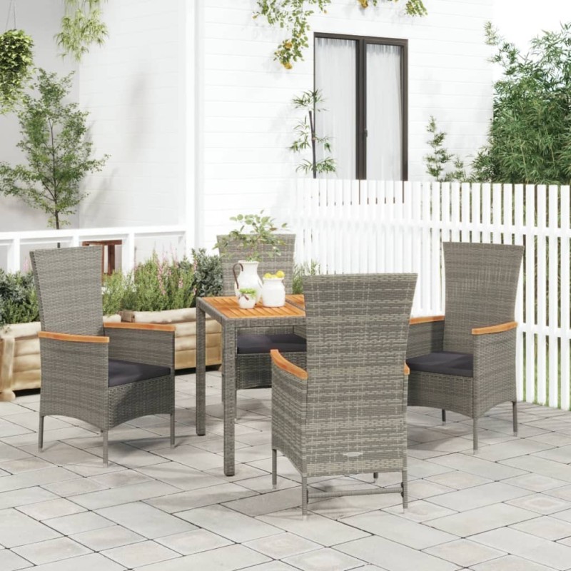 vidaXL 5-tlg. Garten-Essgruppe mit Kissen Grau Poly Rattan vidaXL 5-tlg. Garten-Essgruppe mit Kissen Grau Poly Rattan
