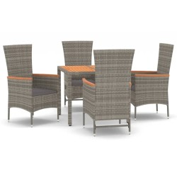 vidaXL 5-tlg. Garten-Essgruppe mit Kissen Grau Poly Rattan