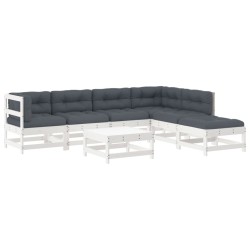 vidaXL 7-tlg. Garten-Lounge-Set mit Kissen Weiß Massivholz