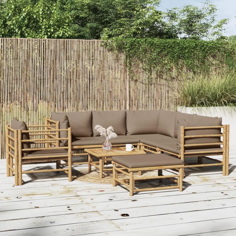 vidaXL 8-tlg. Garten-Lounge-Set mit Kissen Taupe Bambus vidaXL 8-tlg. Garten-Lounge-Set mit Kissen Taupe Bambus