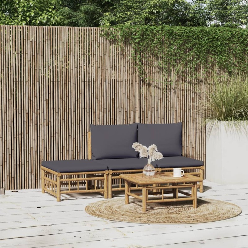 vidaXL 4-tlg. Garten-Lounge-Set mit Dunkelgrauen Kissen Bambus vidaXL 4-tlg. Garten-Lounge-Set mit Dunkelgrauen Kissen Bambus