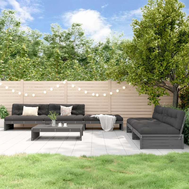 vidaXL 6-tlg. Garten-Lounge-Set mit Kissen Grau Massivholz vidaXL 6-tlg. Garten-Lounge-Set mit Kissen Grau Massivholz