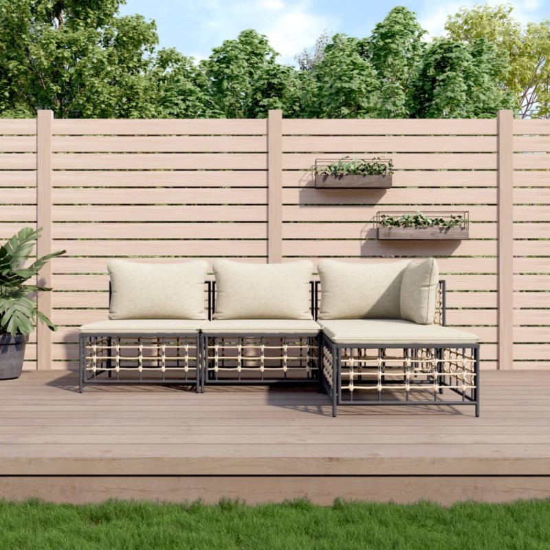 vidaXL 4-tlg. Garten-Lounge-Set mit Kissen Anthrazit Poly Rattan vidaXL 4-tlg. Garten-Lounge-Set mit Kissen Anthrazit Poly Rattan