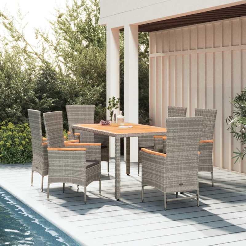 vidaXL 7-tlg. Garten-Essgruppe mit Kissen Grau Poly Rattan vidaXL 7-tlg. Garten-Essgruppe mit Kissen Grau Poly Rattan