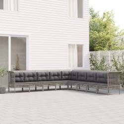 vidaXL 9-tlg. Garten-Lounge-Set mit Kissen Grau Poly Rattan