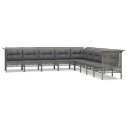vidaXL 9-tlg. Garten-Lounge-Set mit Kissen Grau Poly Rattan
