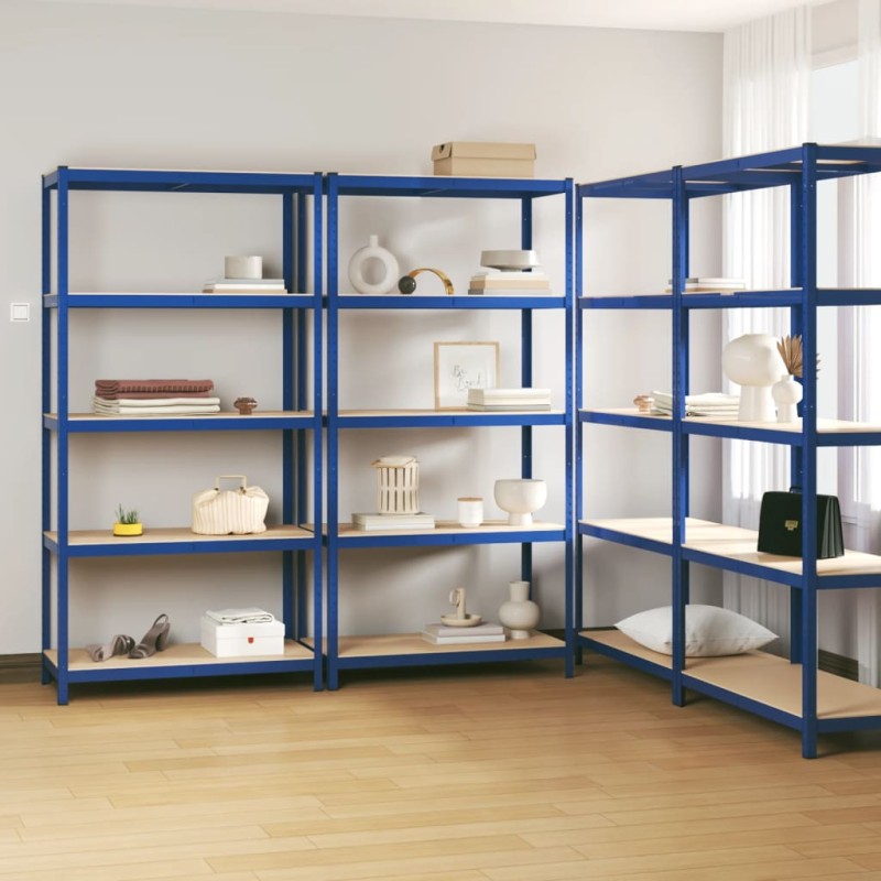 vidaXL Regale mit 5 Böden 4 Stk. Blau Stahl & Holzwerkstoff vidaXL Regale mit 5 Böden 4 Stk. Blau Stahl & Holzwerkstoff