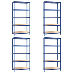 vidaXL Regale mit 5 Böden 4 Stk. Blau Stahl & Holzwerkstoff