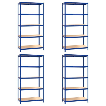 vidaXL Regale mit 5 Böden 4 Stk. Blau Stahl & Holzwerkstoff