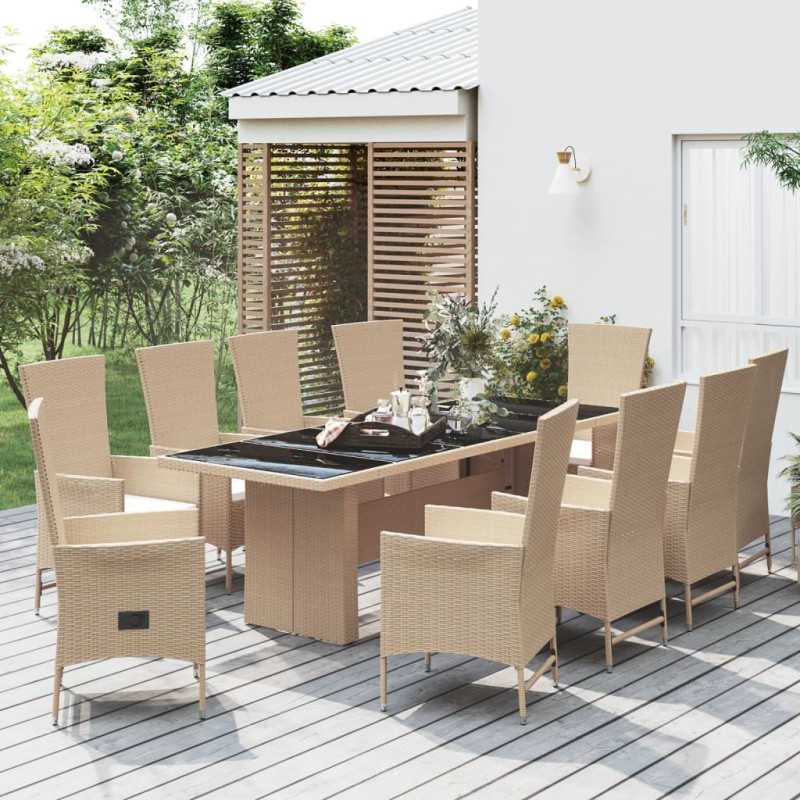 vidaXL 11-tlg. Garten-Essgruppe mit Kissen Beige Poly Rattan vidaXL 11-tlg. Garten-Essgruppe mit Kissen Beige Poly Rattan