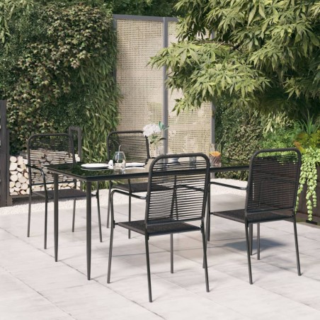 vidaXL 5-tlg. Garten-Essgruppe Schwarz Baumwollseil und Stahl
