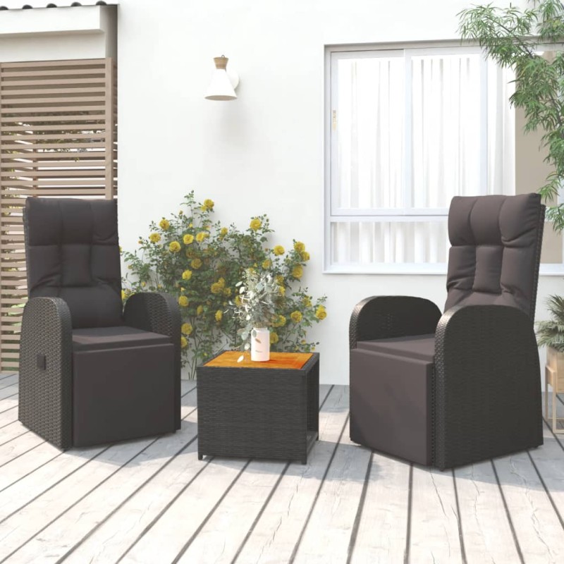 vidaXL 3-tlg. Garten-Lounge-Set Schwarz Poly Rattan Massivholz Akazie vidaXL 3-tlg. Garten-Lounge-Set Schwarz Poly Rattan Massivholz Akazie