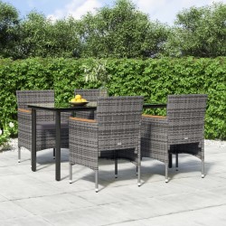 vidaXL 5-tlg. Garten-Essgruppe mit Kissen Grau und Schwarz