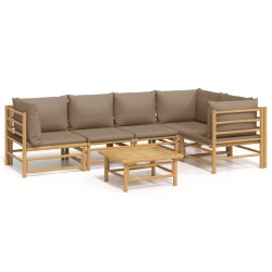 vidaXL 6-tlg. Garten-Lounge-Set mit Kissen Taupe Bambus