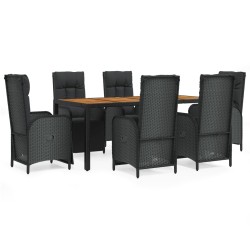vidaXL 7-tlg. Garten-Essgruppe mit Kissen Schwarz Poly Rattan