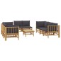 vidaXL 9-tlg. Garten-Lounge-Set mit Dunkelgrauen Kissen Bambus vidaXL 9-tlg. Garten-Lounge-Set mit Dunkelgrauen Kissen Bambus