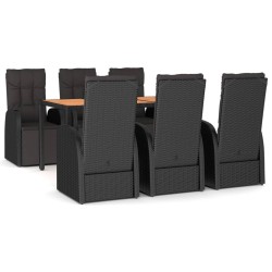 vidaXL 7-tlg. Garten-Essgruppe Schwarz Poly Rattan & Massivholz Akazie
