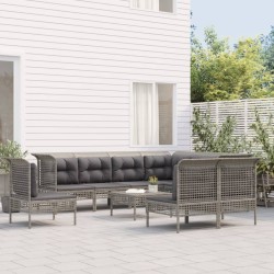 vidaXL 10-tlg. Garten-Lounge-Set mit Kissen Grau Poly Rattan