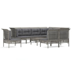 vidaXL 10-tlg. Garten-Lounge-Set mit Kissen Grau Poly Rattan