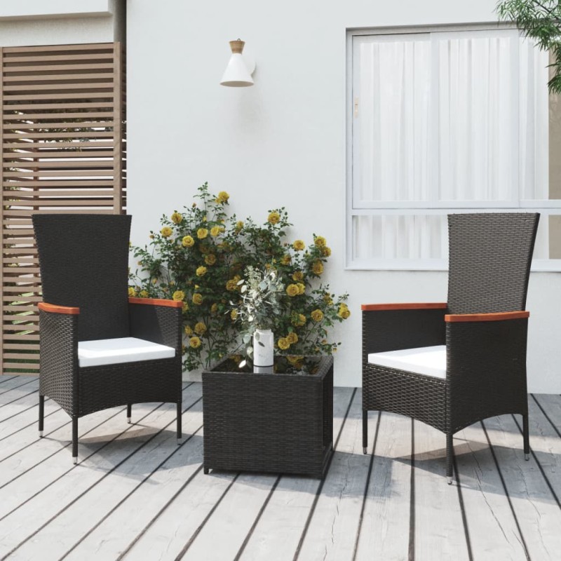 vidaXL 3-tlg. Garten-Lounge-Set Schwarz Poly Rattan & Stahl vidaXL 3-tlg. Garten-Lounge-Set Schwarz Poly Rattan & Stahl