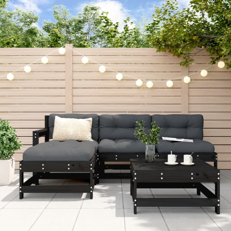 vidaXL 5-tlg. Garten-Lounge-Set mit Kissen Schwarz Massivholz vidaXL 5-tlg. Garten-Lounge-Set mit Kissen Schwarz Massivholz