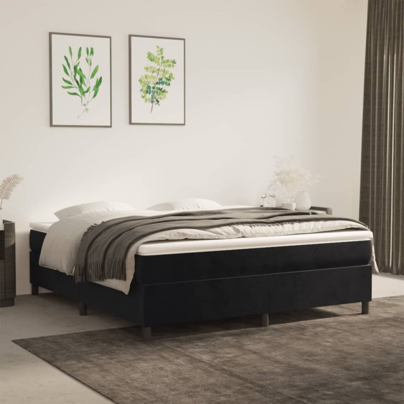 vidaXL Boxspringbett mit Matratze Schwarz 180x200 cm Samt vidaXL Boxspringbett mit Matratze Schwarz 180x200 cm Samt